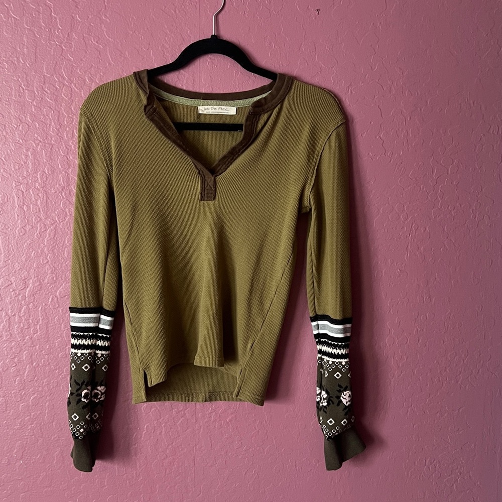 We The Free Olive Knit Top